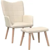vidaXL Relaxsessel mit Hocker Creme Stoff
