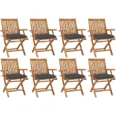 vidaXL Klappbare Gartenstühle mit Kissen 8 Stk. Massivholz Teak