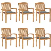 vidaXL Stapelbare Gartenstühle mit Kissen 6 Stk. Massivholz Teak