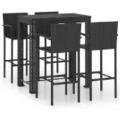 vidaXL 5-tlg. Garten-Bar-Set mit Armlehnen Poly Rattan Schwarz