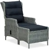 vidaXL Verstellbarer Gartensessel mit Fußhocker Poly Rattan Hellgrau