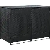 vidaXL Mülltonnenbox für 2 Tonnen Poly Rattan Schwarz 148x80x111 cm