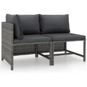 vidaXL 2-tlg. Garten-Sofagarnitur mit Auflagen Poly Rattan Grau