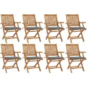 vidaXL Klappbare Gartenstühle mit Kissen 8 Stk. Massivholz Teak