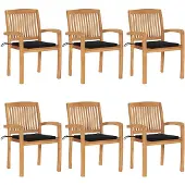 vidaXL Stapelbare Gartenstühle mit Kissen 6 Stk. Massivholz Teak