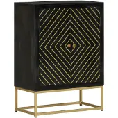 vidaXL Sideboard mit 2 Türen Schwarz Gold 55x30x75 cm Massivholz Mango