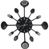 vidaXL Wanduhr mit Löffel und Gabel Design Schwarz 40 cm Aluminium