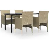 vidaXL 5-tlg. Garten-Essgruppe mit Kissen Beige und Schwarz