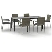 vidaXL 7-tlg. Garten-Essgruppe mit Kissen Schwarz und Grau Poly Rattan