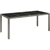 vidaXL Gartentisch mit Glasplatte Grau 190x90x75 cm Poly Rattan