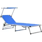 vidaXL Sonnenliege Klappbar mit Sonnenschutz Alu und Textilene Blau