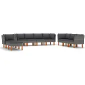 vidaXL 10-tlg Garten-Lounge-Set mit Kissen Poly Rattan Grau Modell 2
