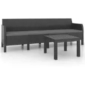 vidaXL 2-tlg. Garten-Lounge-Set mit Kissen PP Rattan Anthrazit