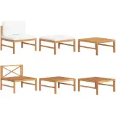 vidaXL 3-tlg. Garten-Lounge-Set mit Creme Kissen Teakholz