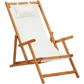 vidaXL Klappbarer Strandstuhl Eukalyptus Massivholz und Stoff Creme
