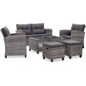 vidaXL 6-tlg. Garten-Sofagarnitur mit Auflagen Poly Rattan Dunkelgrau