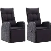 vidaXL Gartensessel mit Kissen 2 Stk. Verstellbar Schwarz Poly Rattan