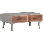 vidaXL Couchtisch Grau 100x60x40 cm Raues Mango-Massivholz