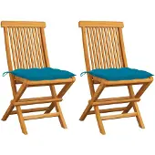 vidaXL Gartenstühle mit Hellblauen Kissen 2 Stk. Massivholz Teak