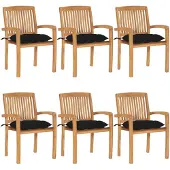 vidaXL Stapelbare Gartenstühle mit Kissen 6 Stk. Massivholz Teak