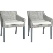 vidaXL Esszimmerstühle mit Kissen 2 Stk. Grau Natur Rattan