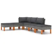 vidaXL 6-tlg. Garten-Lounge-Set mit Kissen Poly Rattan Grau