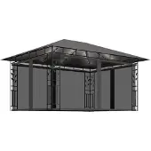 vidaXL Pavillon mit Moskitonetz & LED-Lichterkette 4x3x2,73m Anthrazit