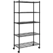 vidaXL Lagerregal mit 5 Böden und Rollen 75x35x155 cm Schwarz 250 kg