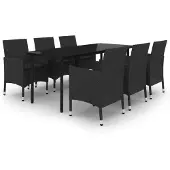 vidaXL 7-tlg. Garten-Essgruppe mit Auflagen Poly Rattan und Glas