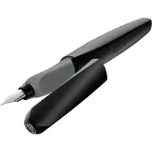 Pelikan Twist P457 Schwarz M + 1GTP FS, Schwarz, Grau, Kartuschenfüllsystem, Schwarz, Rundspitze, Edelstahl, Medium