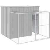 vidaXL Hundehütte mit Auslauf Hellgrau 214x253x181 cm Verzinkter Stahl