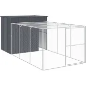 vidaXL Hundehütte mit Auslauf Anthrazit 214x457x181cm Verzinkter Stahl
