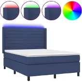 vidaXL Boxspringbett mit Matratze & LED Blau 140x200 cm Stoff