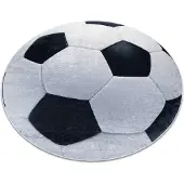 Rugsx BAMBINO 2139 Kreis Waschteppich - Fußball für Kinder Anti-Rutsch - schwarz / weiß Kreis 120 cm