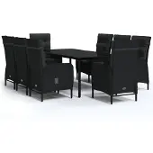 vidaXL 9-tlg. Garten-Essgruppe mit Kissen Schwarz