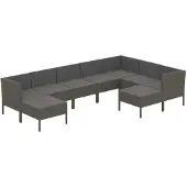 vidaXL 9-tlg Garten-Lounge-Set mit Auflagen Poly Rattan Grau Modell 18