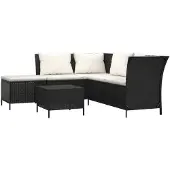 vidaXL 4-tlg. Garten-Lounge-Set mit Kissen Schwarz Poly Rattan