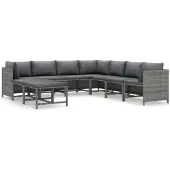 vidaXL 9-tlg. Garten-Lounge-Set mit Kissen Poly Rattan Grau