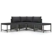 vidaXL 5-tlg. Garten-Sofagarnitur mit Auflagen Grau Poly Rattan