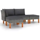 vidaXL 4-tlg. Garten-Lounge-Set mit Kissen Poly Rattan Grau
