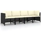 vidaXL 4-Sitzer-Gartensofa mit Auflagen Schwarz Poly Rattan
