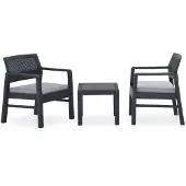 vidaXL 3-tlg. Garten-Lounge-Set mit Auflagen Kunststoff Grau