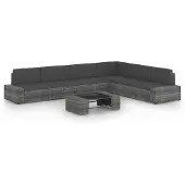 vidaXL 7-tlg. Garten-Lounge-Set mit Kissen Grau Poly Rattan