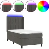 vidaXL Boxspringbett mit Matratze & LED Dunkelgrau 90x190 cm Samt