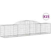 vidaXL Gabionen mit Hochbogen 15 Stk. 300x50x60/80 cm Verzinktes Eisen