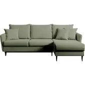Selsey Volio – Ecksofa mit Schlaffunktion, Samt wasserabweisend, Universal, Füße Schwarz, Salbeigrün