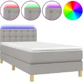 vidaXL Boxspringbett mit Matratze & LED Hellgrau 100x200 cm Stoff