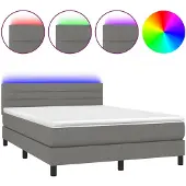 vidaXL Boxspringbett mit Matratze & LED Dunkelgrau 140x200 cm Stoff