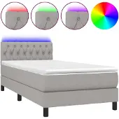 vidaXL Boxspringbett mit Matratze & LED Hellgrau 90x190 cm Stoff