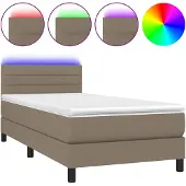 vidaXL Boxspringbett mit Matratze & LED Taupe 90x200 cm Stoff